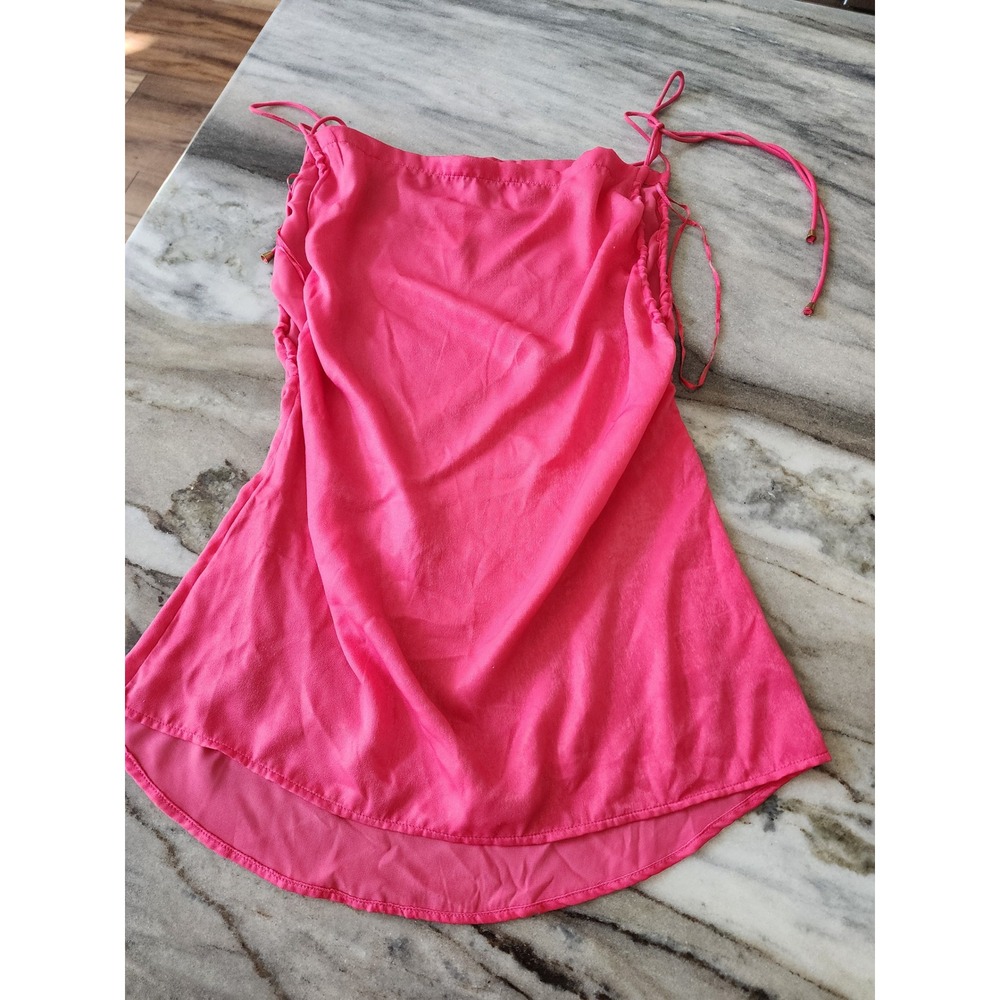 Free People Raspberry Pink Ruched Side Tie Mini Slip Dress NWT XS